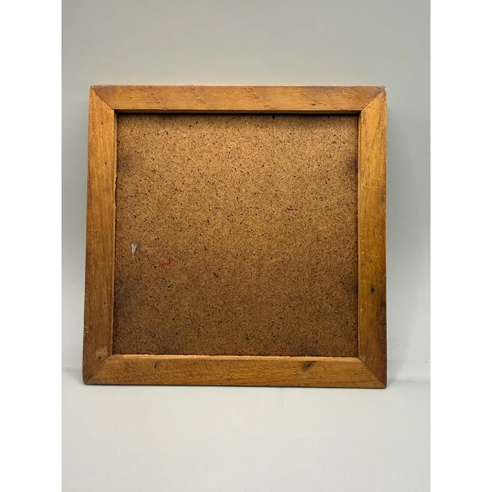 Vintage Bjorn Wiinblad Ceramic Trivet Blue White Danish Modern Wood Frame 6x6